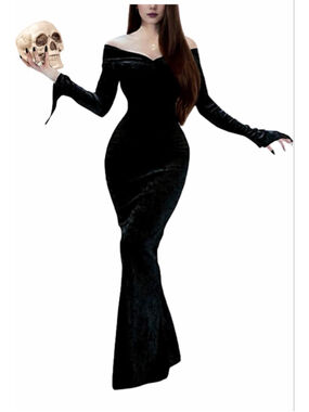 NEW Velvet Halloween Costume Off Shoulder Gothic Dress Adult Cosplay Dress S